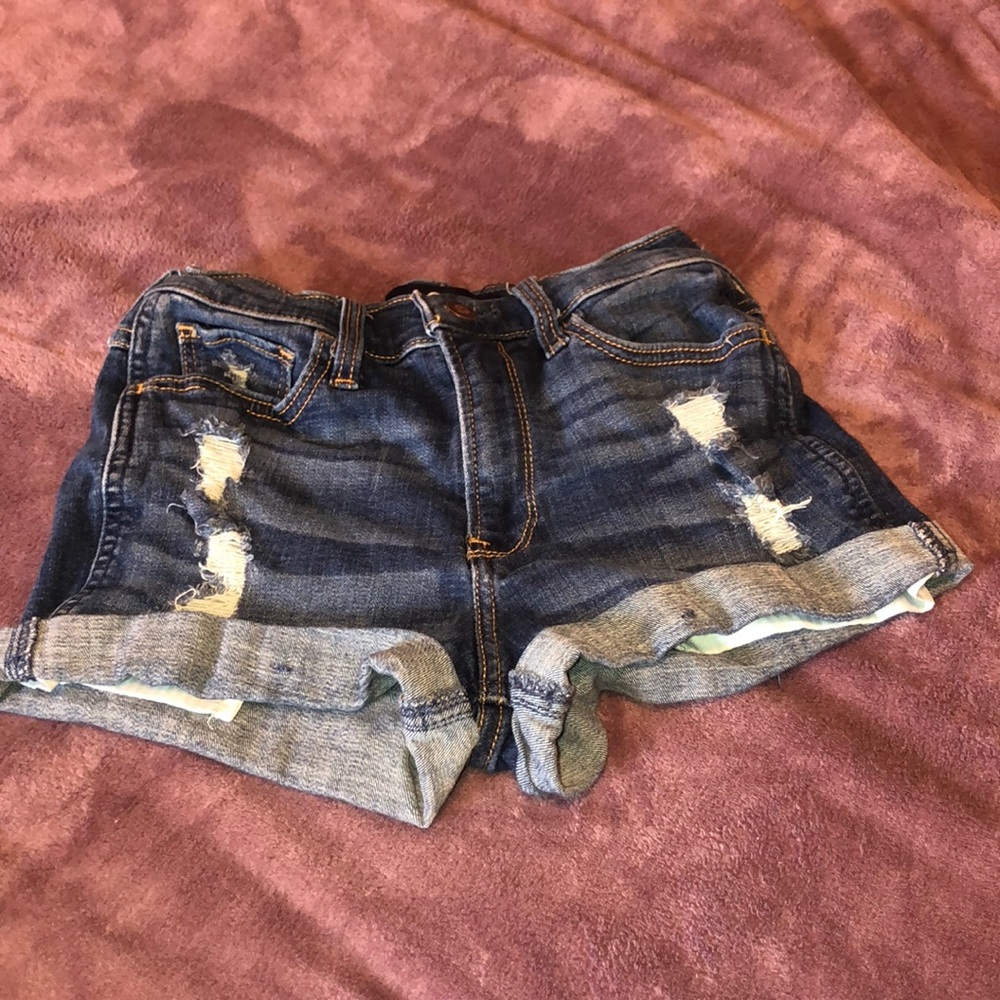 Dark Blue Distressed Denim Shorts - Women